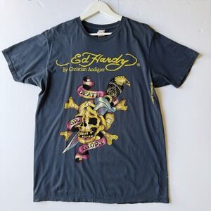 Vintage Y2K Ed Hardy Christian Audigier Death or Glory Eagle Skull Mens Tee Sz L
